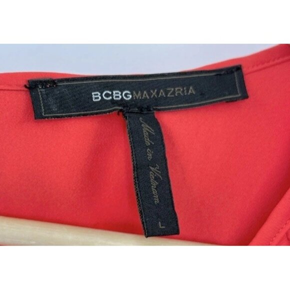 BCBGMAXAZRIA Red Orange Chiffon Flutter Sleeve Shift Dress Sz L Preppy Event - Picture 4 of 10